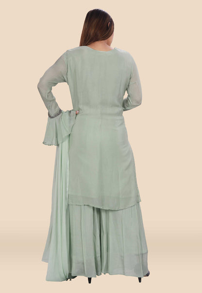 Embroidered Chinon Chiffon Sharara Suit in Light Green