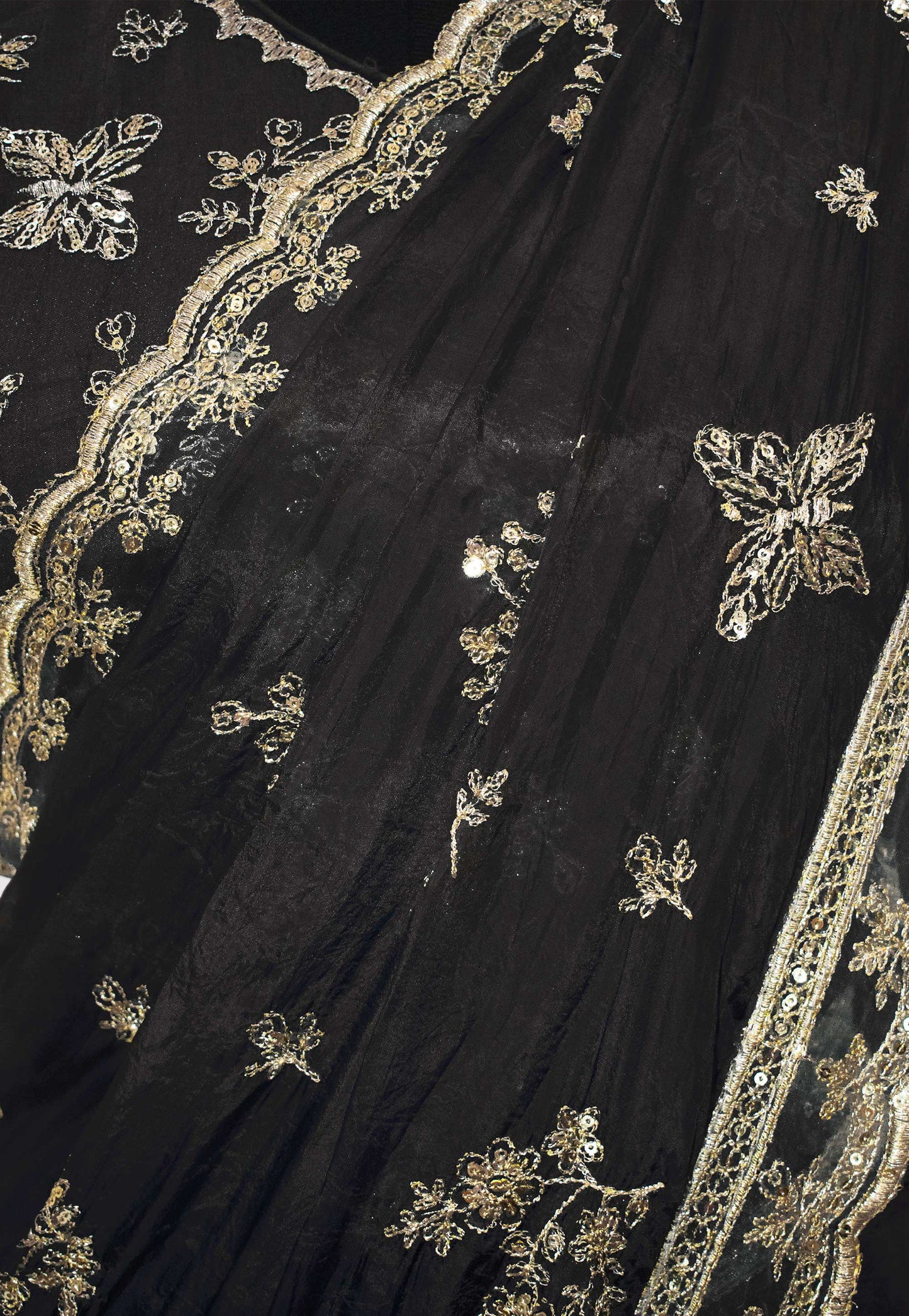 Hand Embroidered Silk Saree in Black