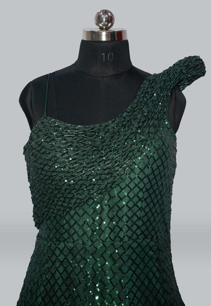 Embroidered Dark Green Net Gown