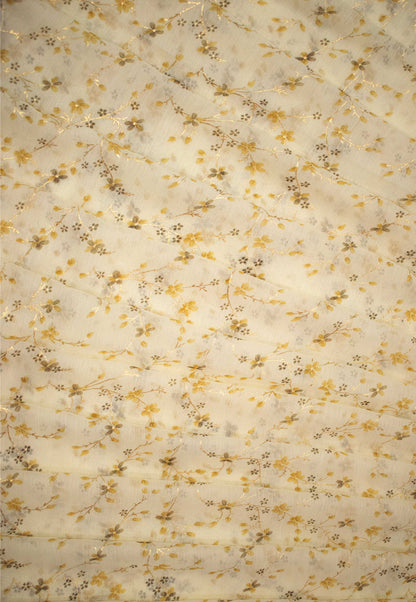 Blooming Beauty - Off-White Botanical Print Chiffon Saree