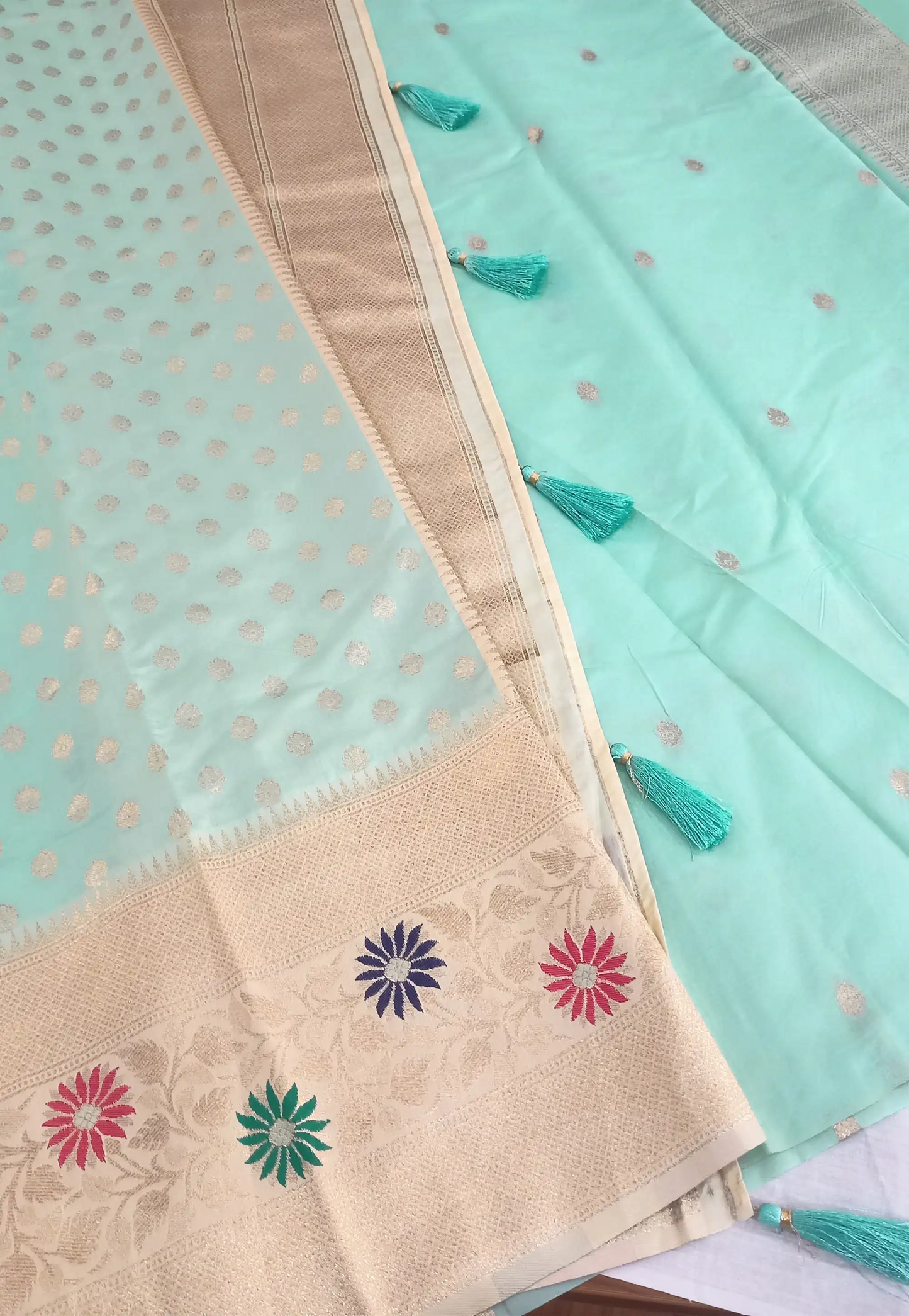 Pastel Blue Woven Silk Saree with Running Blouse