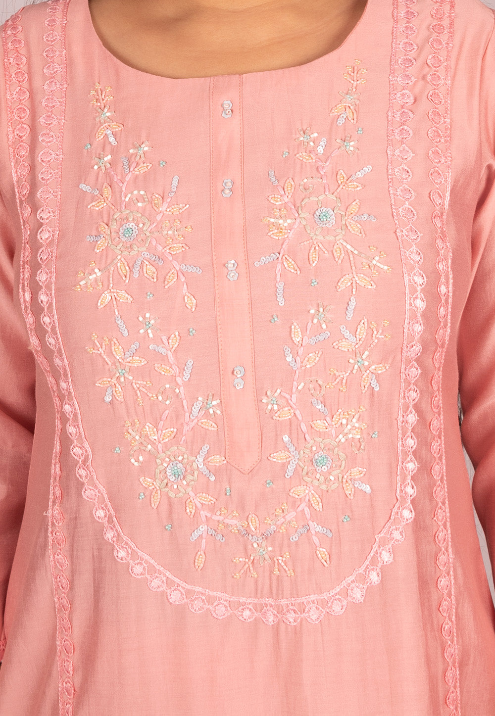 Embroidered Sharara Suit Set in Pink