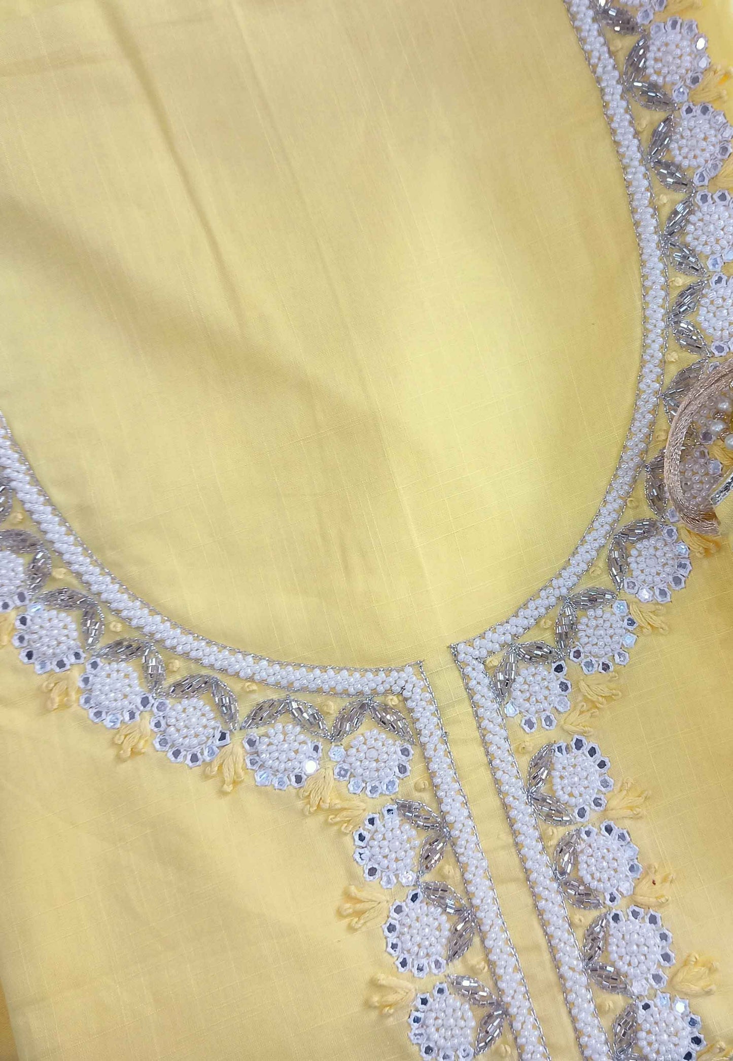 Unstitched Light Yellow Cotton Embroidered Suit