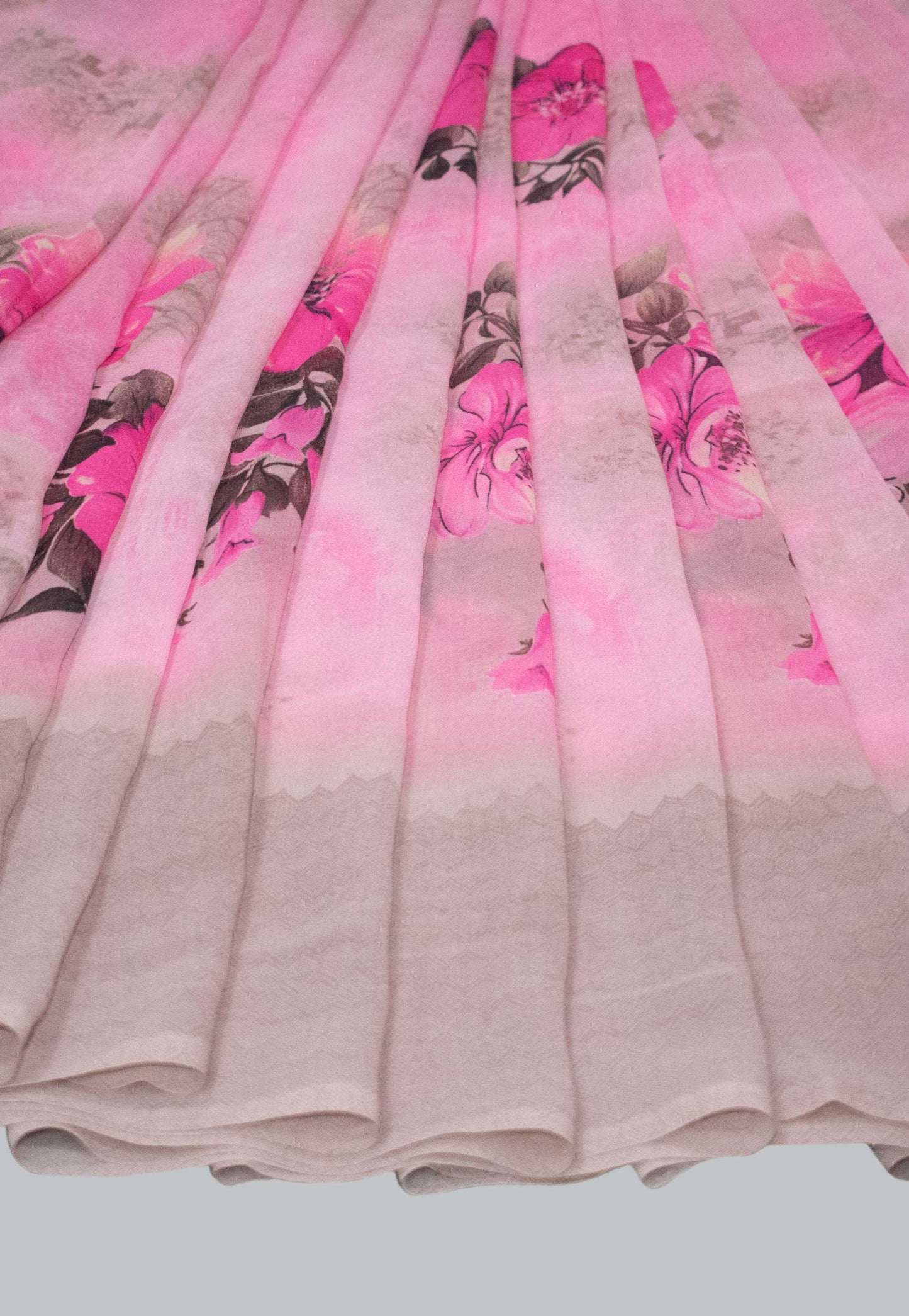Blush Blooms - Pink Georgette Saree with Delicate Floral Motifs