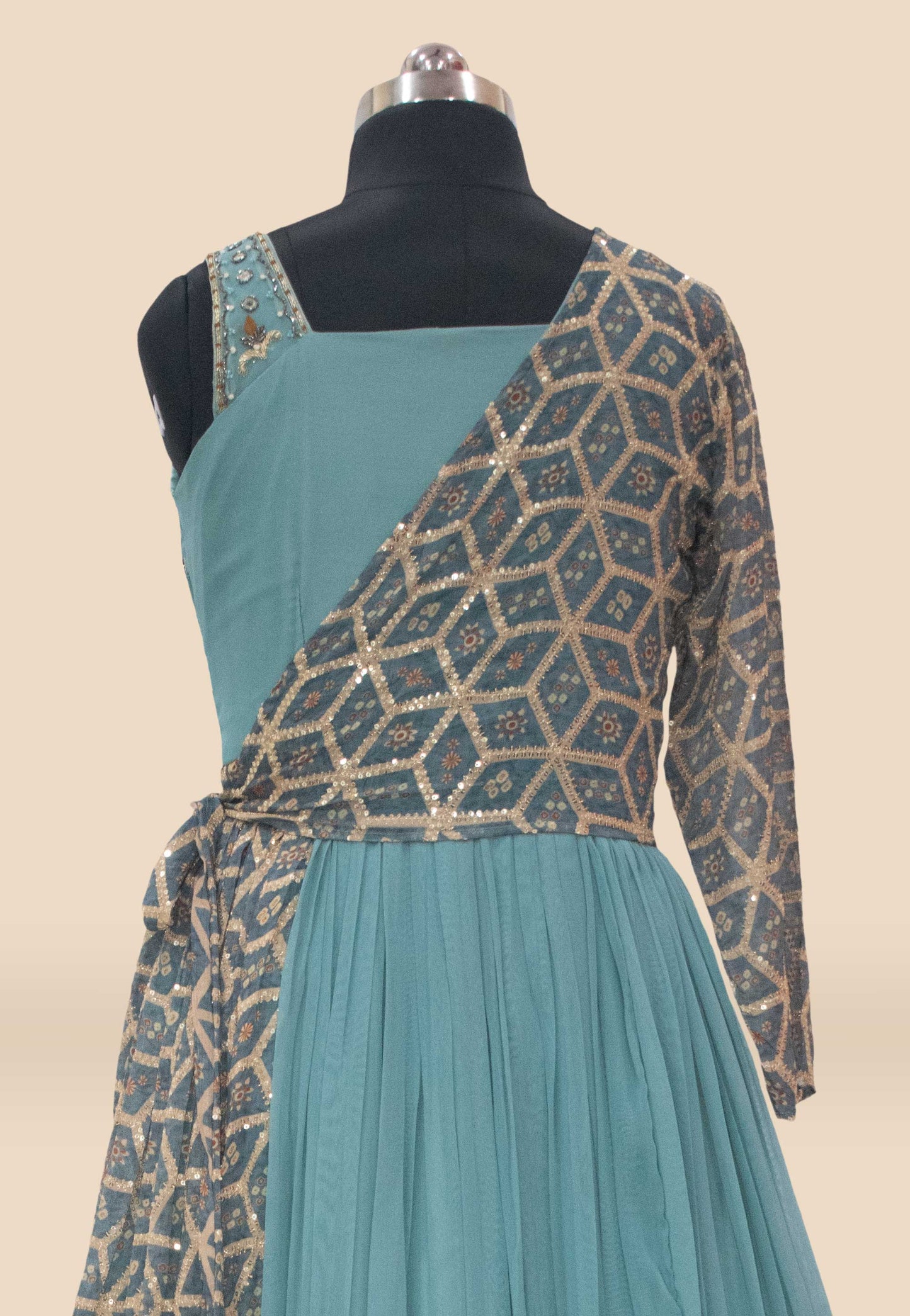 Embroidered Georgette Flared Gown in Sky Blue
