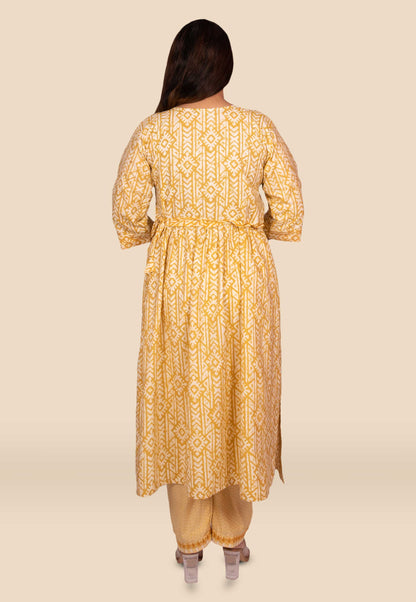 Embroidered Cotton Nayra Cut Suit Set in Mustard