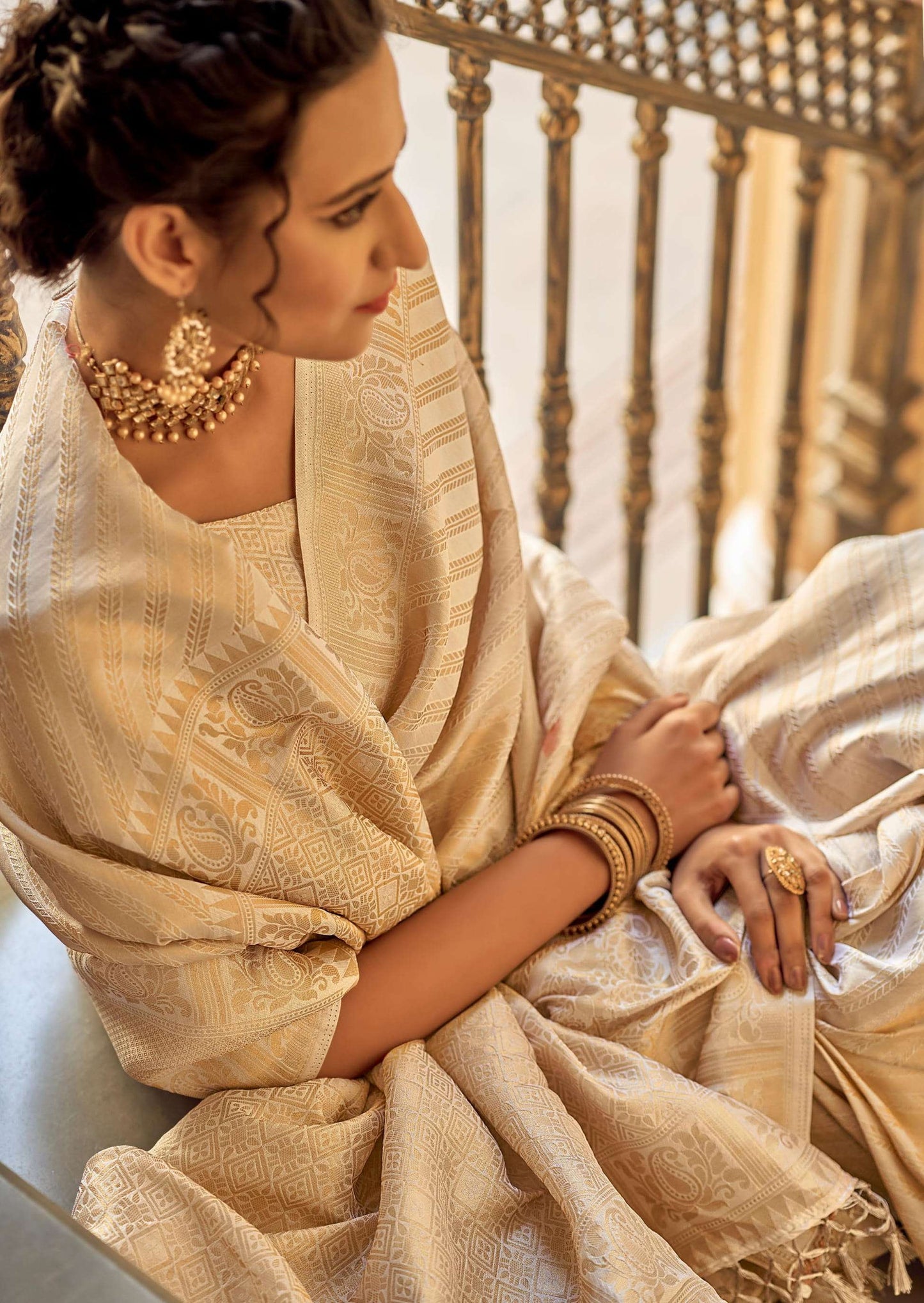 Ethereal Cream Kanjivaram Silk Saree