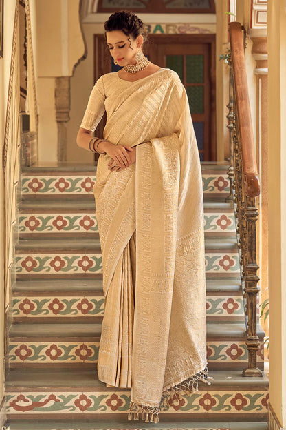 Ethereal Cream Kanjivaram Silk Saree