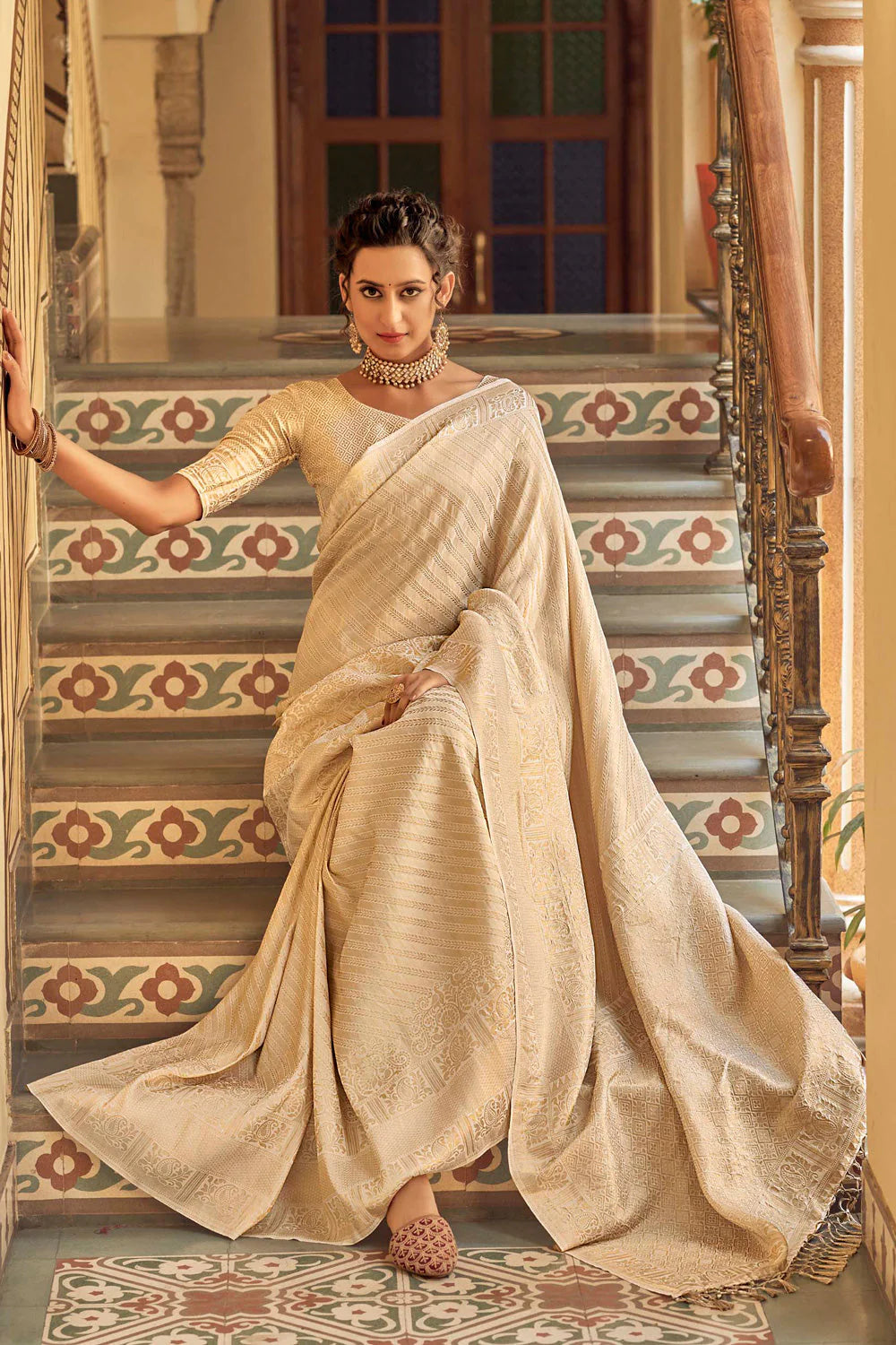 Ethereal Cream Kanjivaram Silk Saree