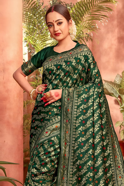 Dark Green Banarasi Silk Saree