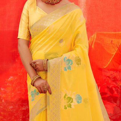 Organza Tissue Silk Saree in Yellow