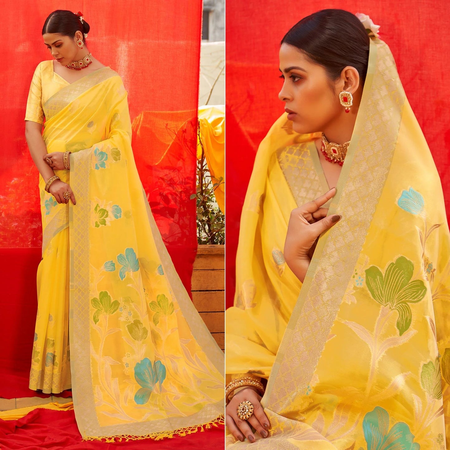 Organza Tissue Silk Saree in Yellow