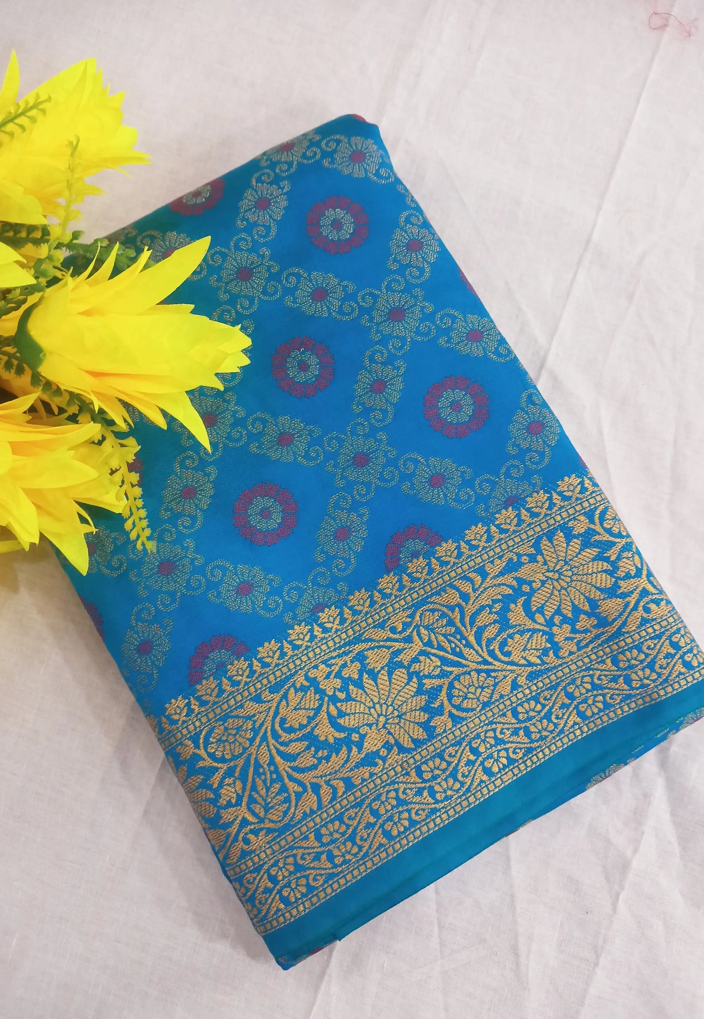 Blue Woven Silk Patola Saree with Contrast Running Blouse