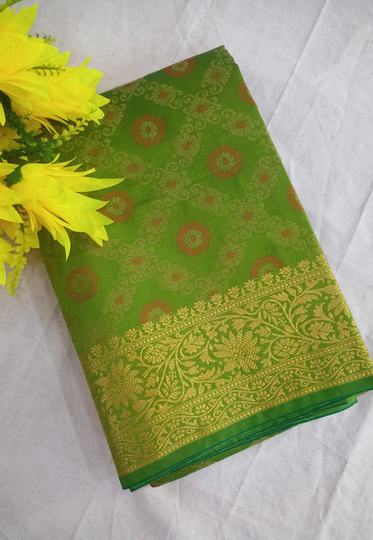 Light Green Woven Silk Patola Saree with Contrast Running Blouse