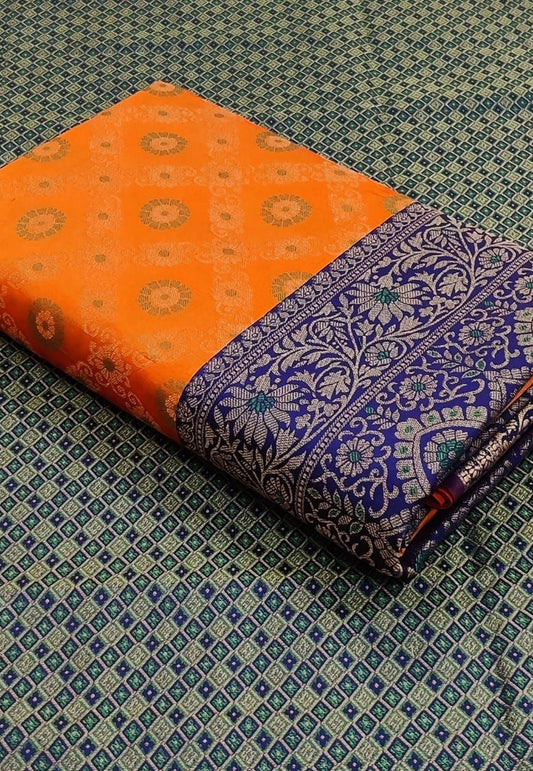 Light Orange Woven Silk Patola Saree with Contrast Running Blouse
