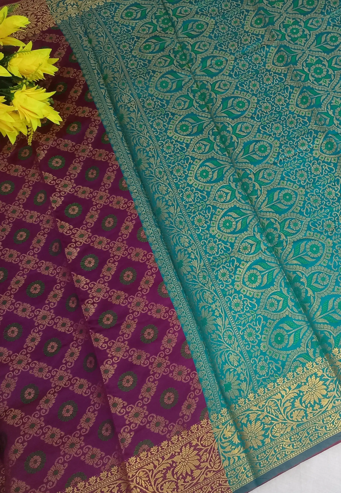 Purple Woven Silk Patola Saree with Contrast Running Blouse