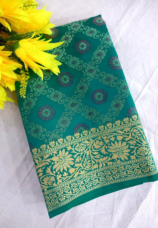 Turquoise Woven Silk Patola Saree with Contrast Running Blouse