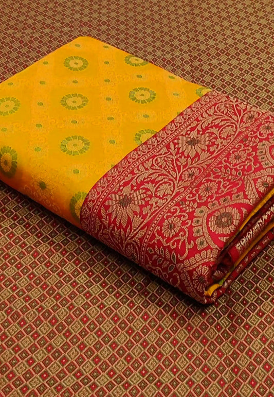 Yellow Woven Silk Patola Saree with Contrast Running Blouse