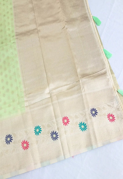 Pastel Green Woven Silk Saree with Running Blouse