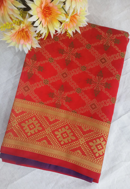 Red Woven Art Silk Patola Saree with Contrast Running Blouse