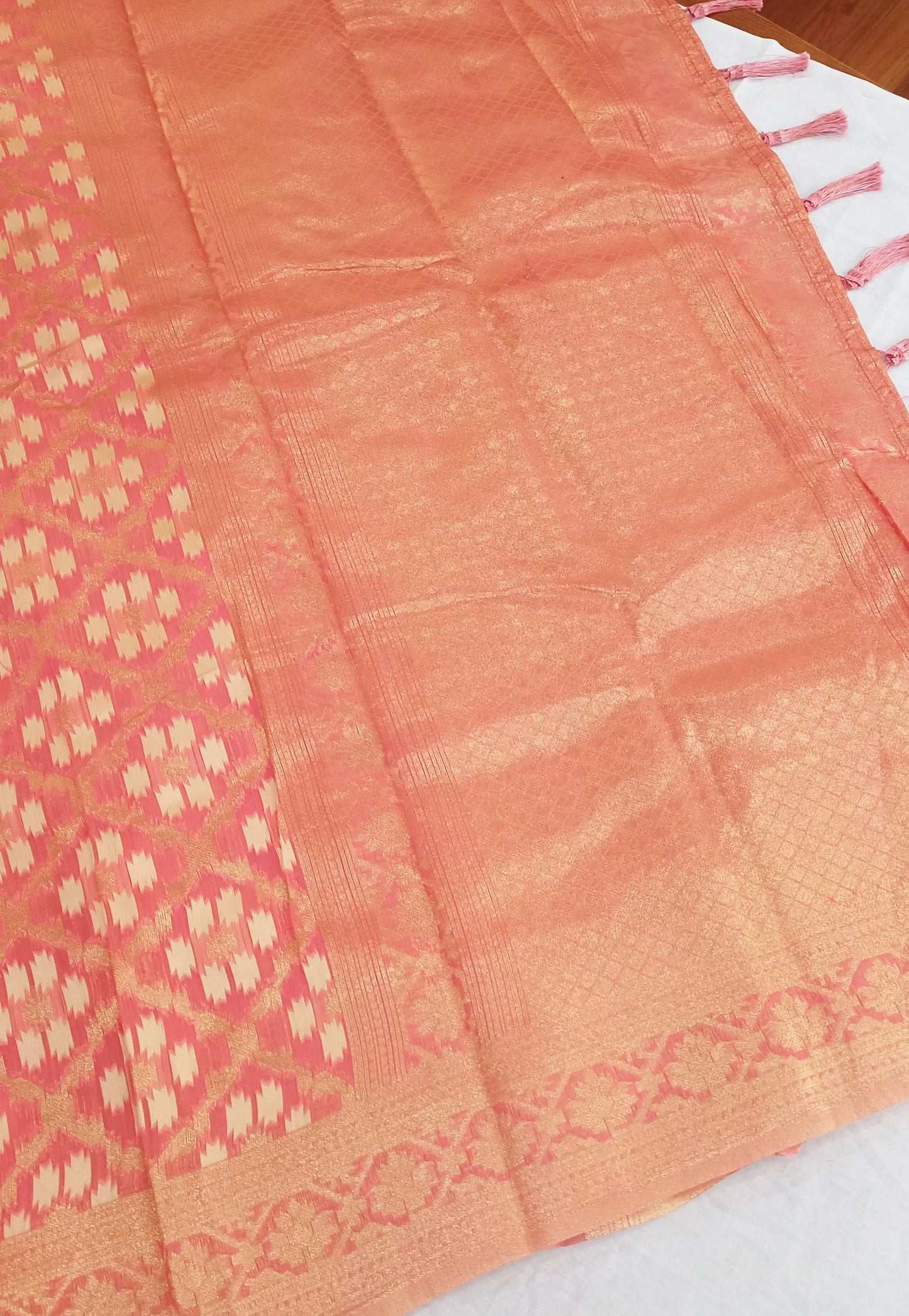 Coral Pink Woven Chanderi Cotton Saree with Running Blouse