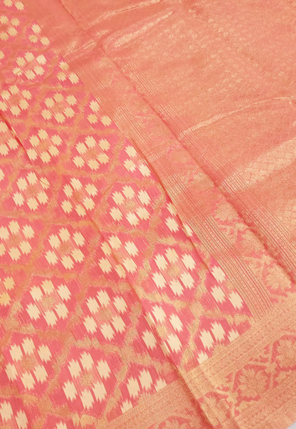 Coral Pink Woven Chanderi Cotton Saree with Running Blouse