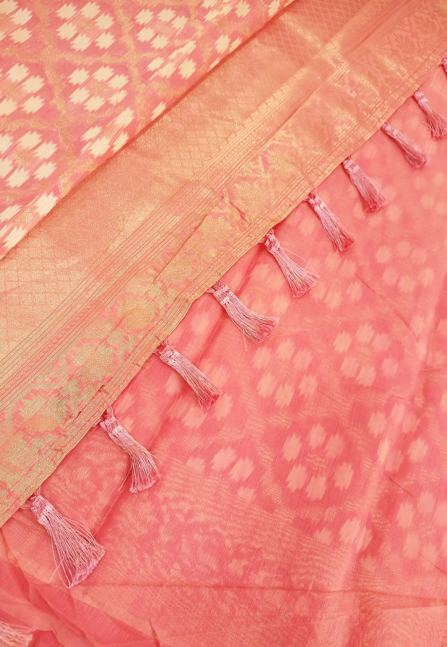 Coral Pink Woven Chanderi Cotton Saree with Running Blouse