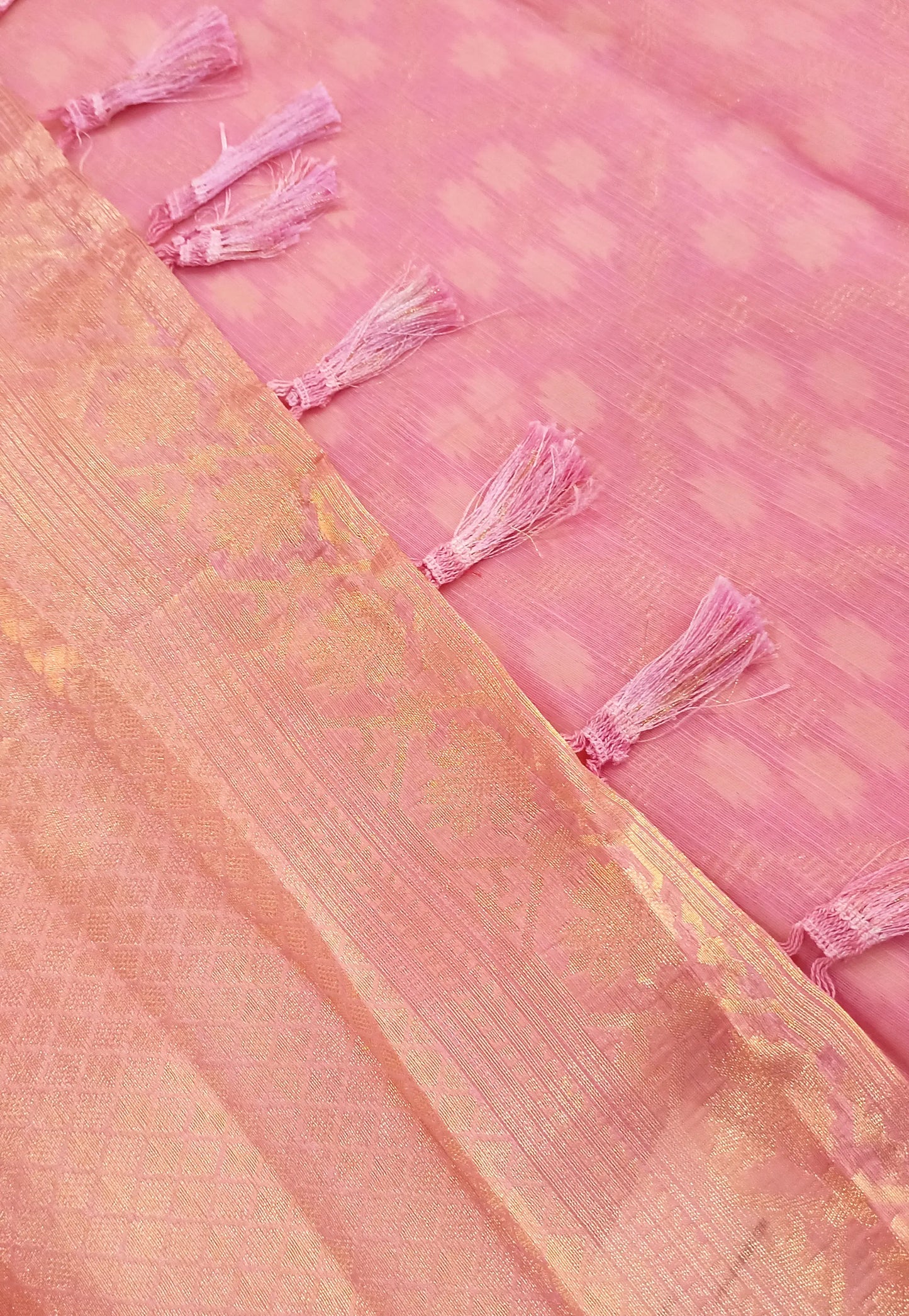 Light Pink Woven Chanderi Cotton Saree with Running Blouse