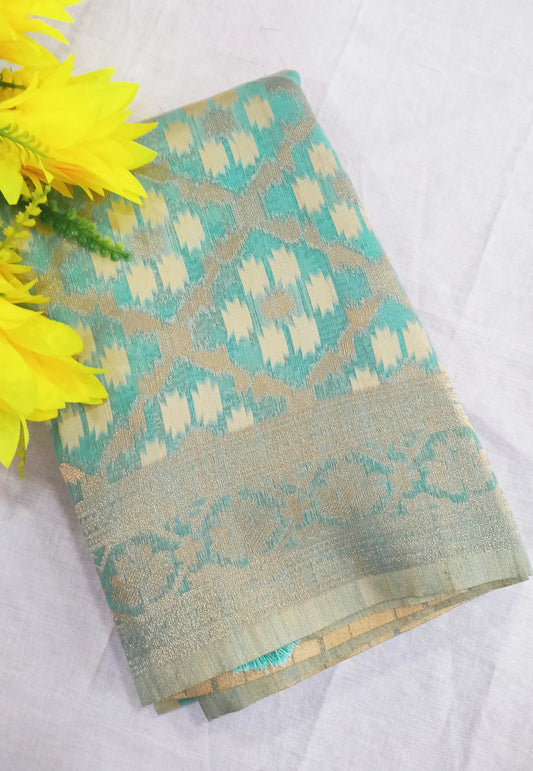 Sky Blue Woven chanderi Cotton Saree with Running Blouse