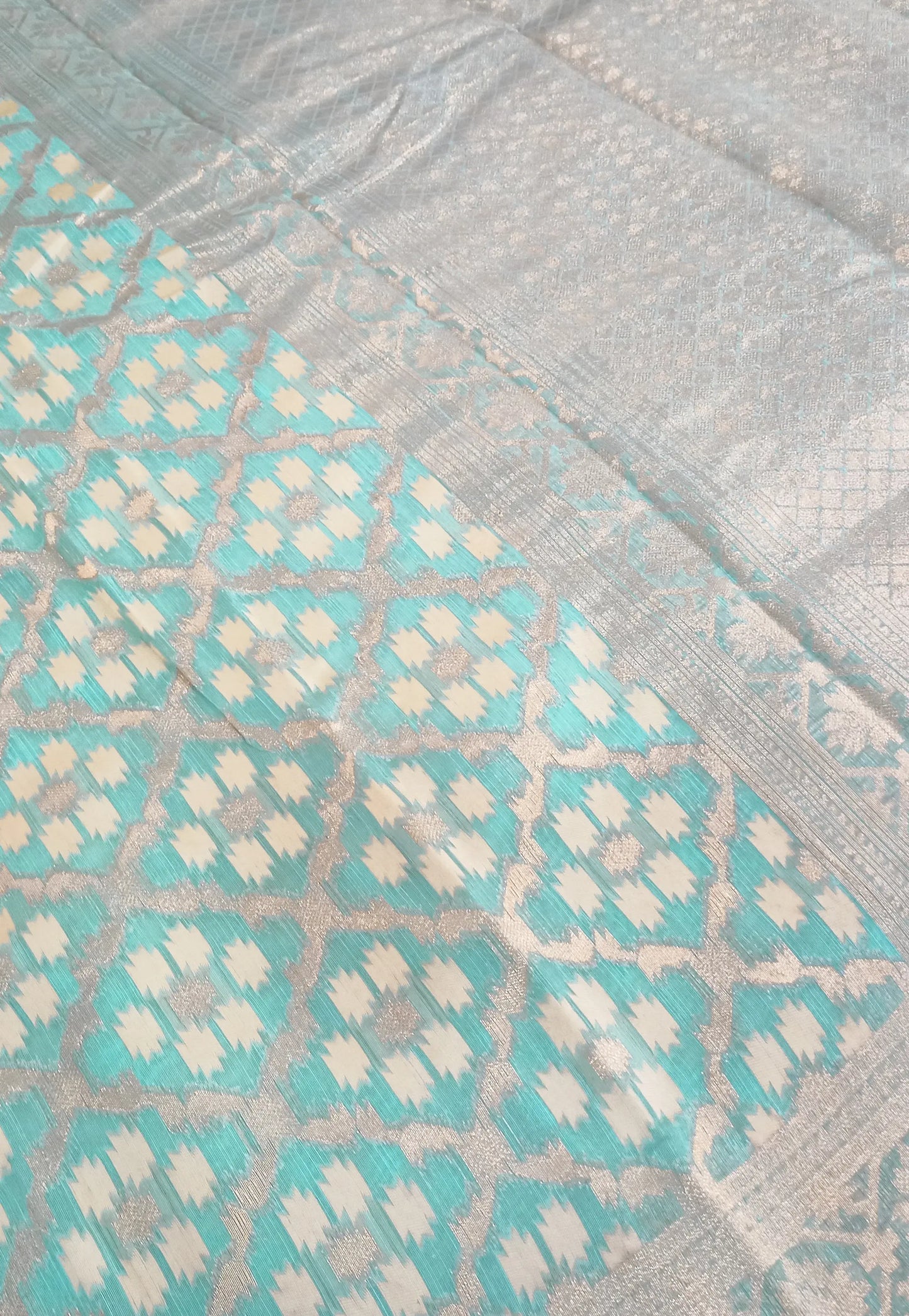 Sky Blue Woven chanderi Cotton Saree with Running Blouse