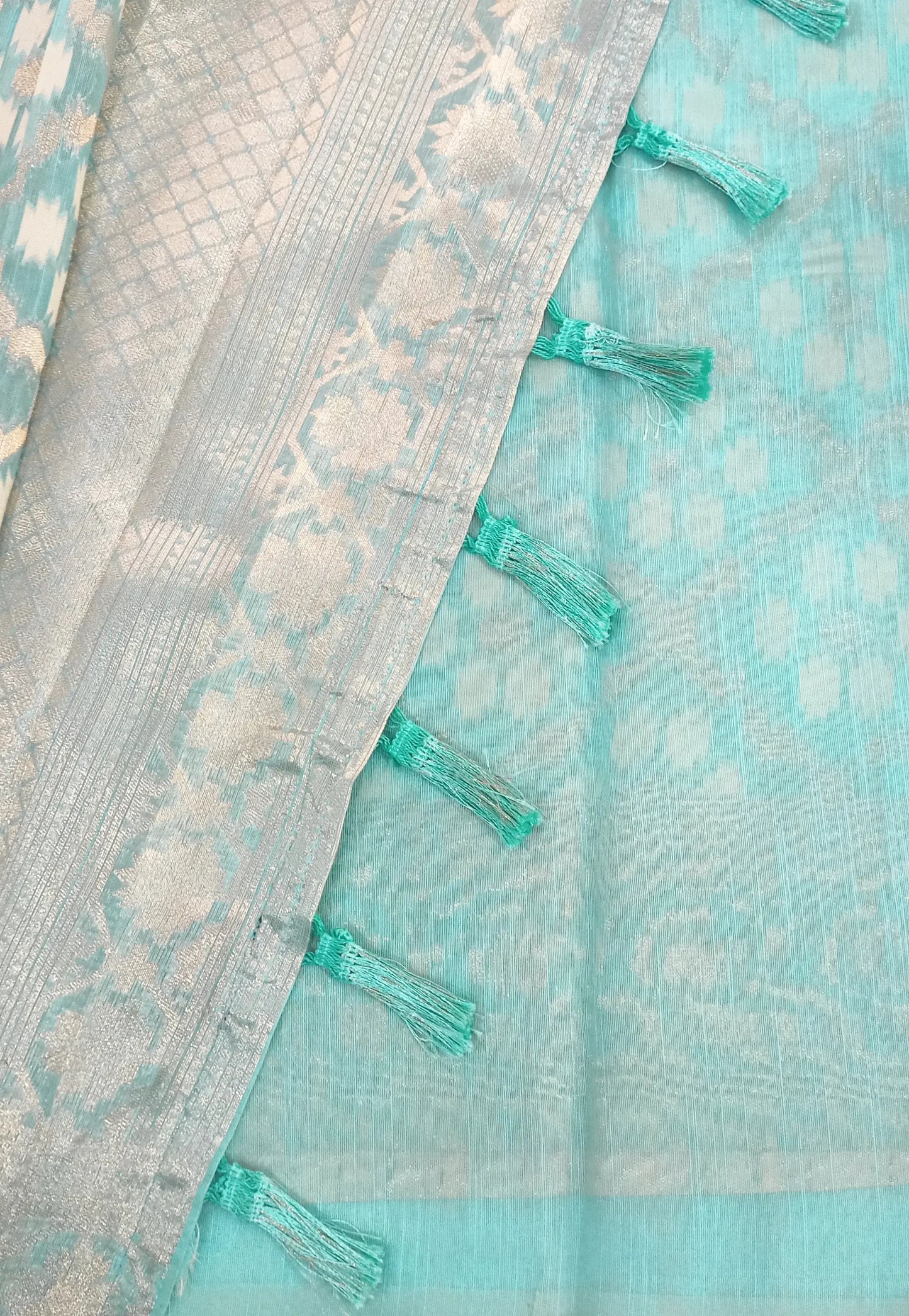 Sky Blue Woven chanderi Cotton Saree with Running Blouse