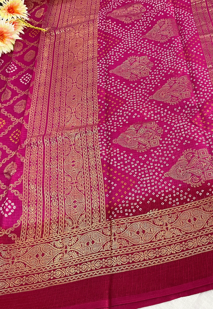 Pink Bandhej Printed Kota Doriya Saree with Running Blouse