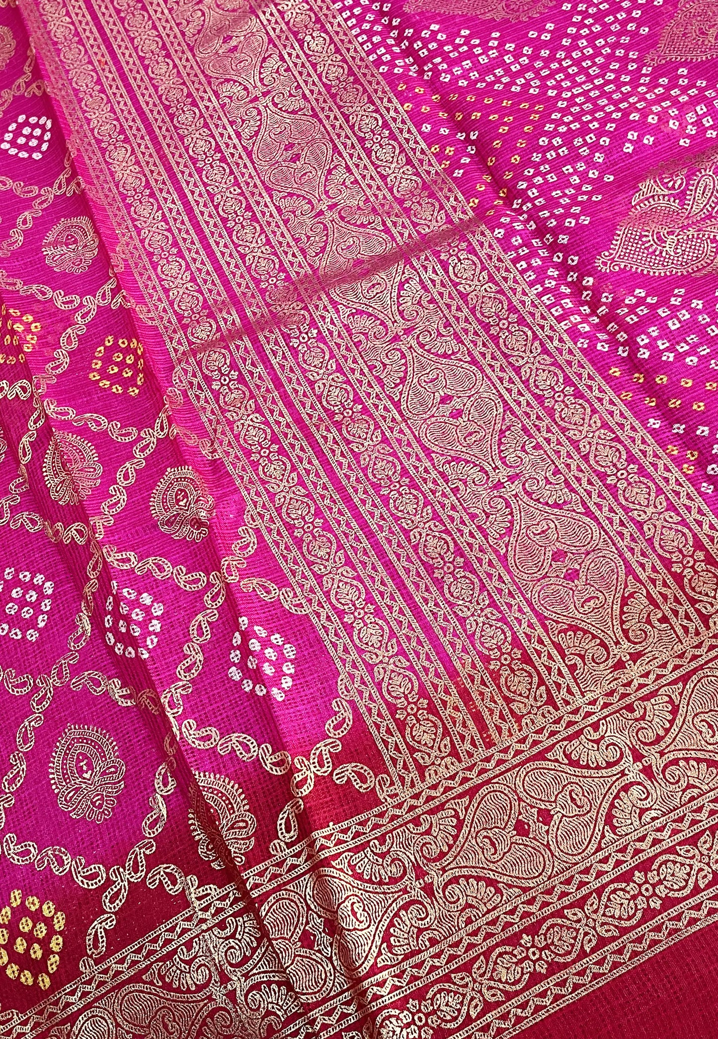 Pink Bandhej Printed Kota Doriya Saree with Running Blouse