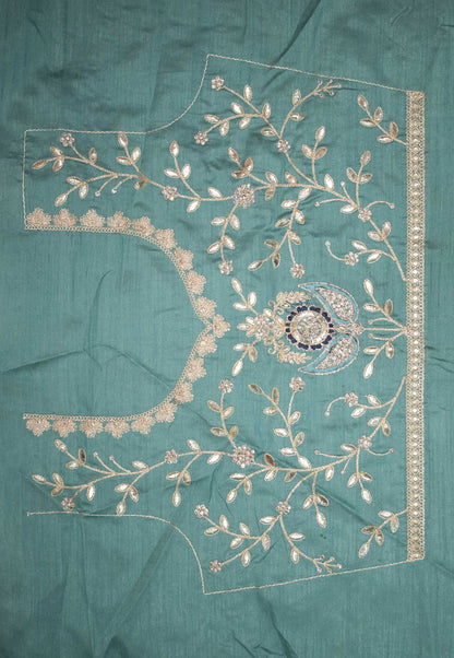 Embroidered Tissue Organza Saree in Aqua Blue