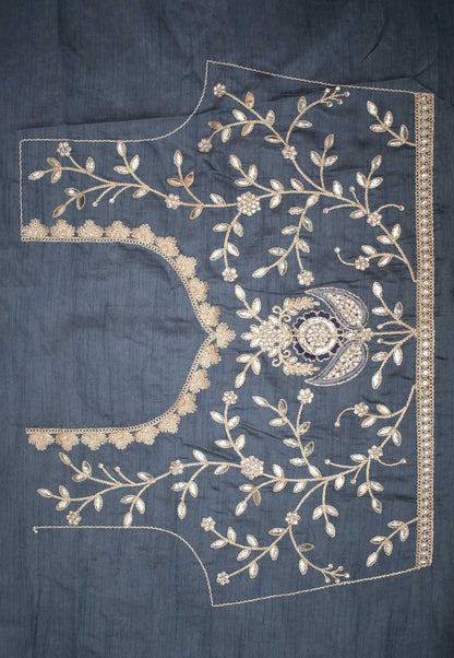 Mystical Grey Bloom - Embroidered Organza Saree