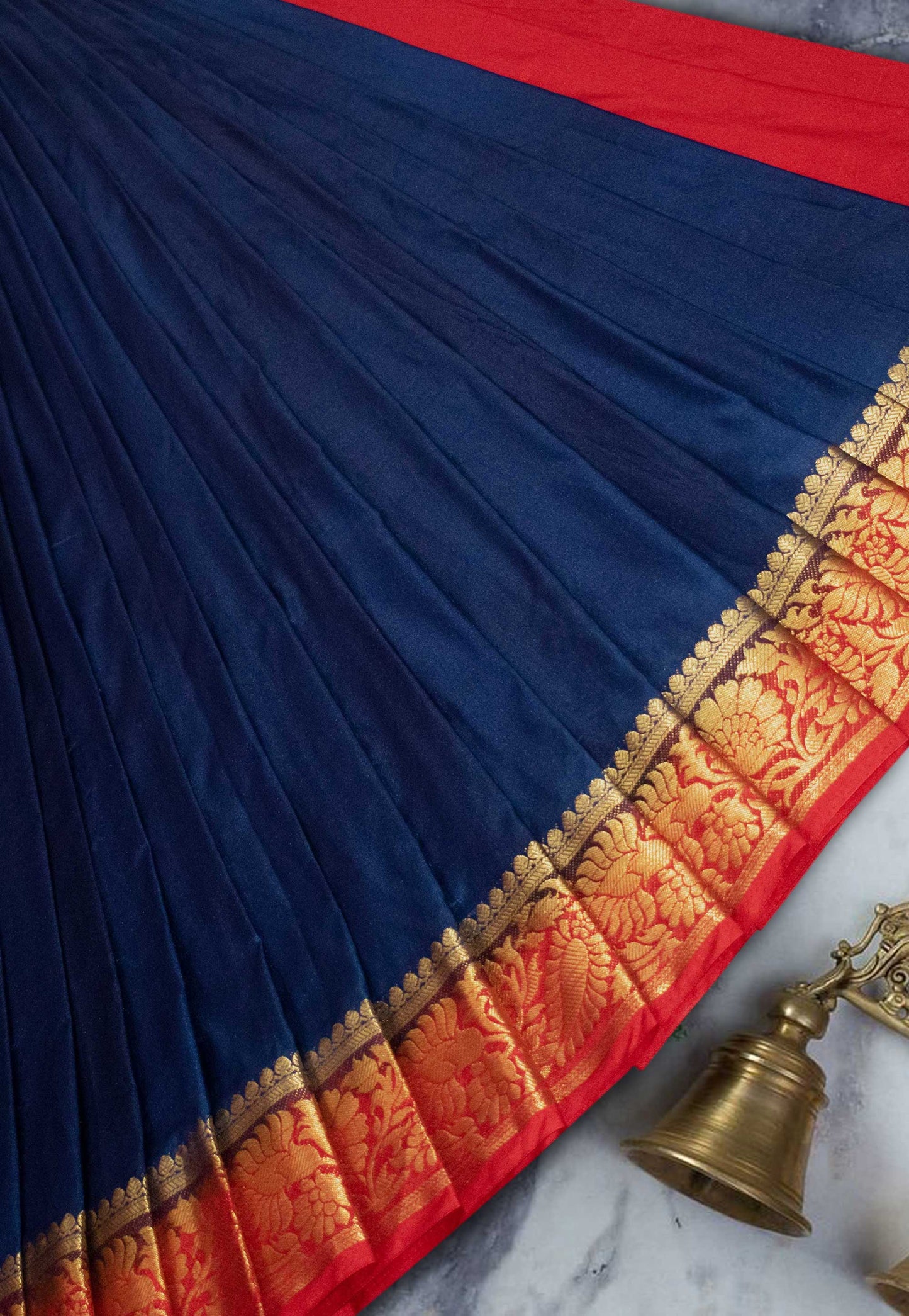 Navy Blue Poly Silk Saree with Zari Woven Border