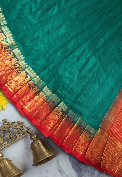 Teal Green Poly Silk Saree with Zari Woven Border