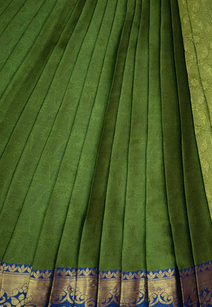 Green Poly Silk Saree with Woven Border
