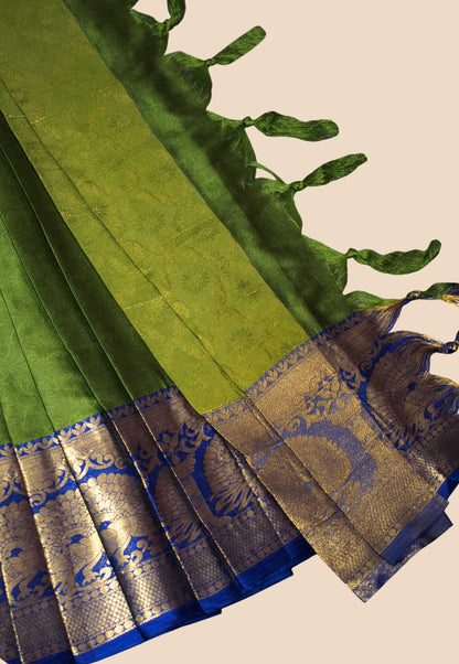 Green Poly Silk Saree with Woven Border