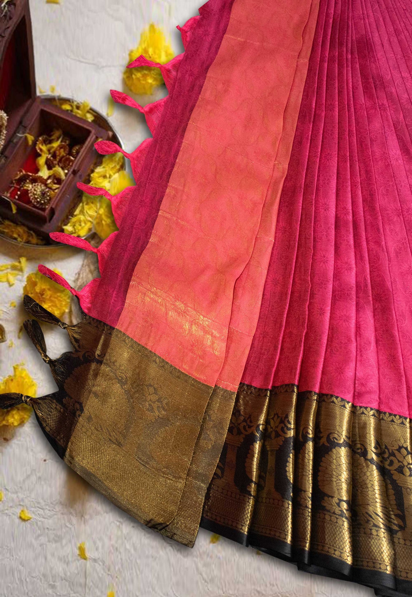 Pink Poly Silk Saree with Woven Border