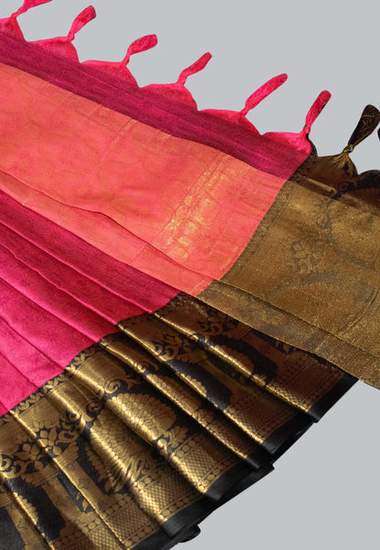 Pink Poly Silk Saree with Woven Border