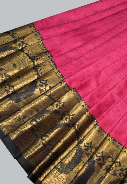 Pink Poly Silk Saree with Woven Border