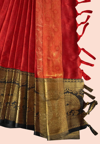 Red  Poly Silk Saree with Woven Border