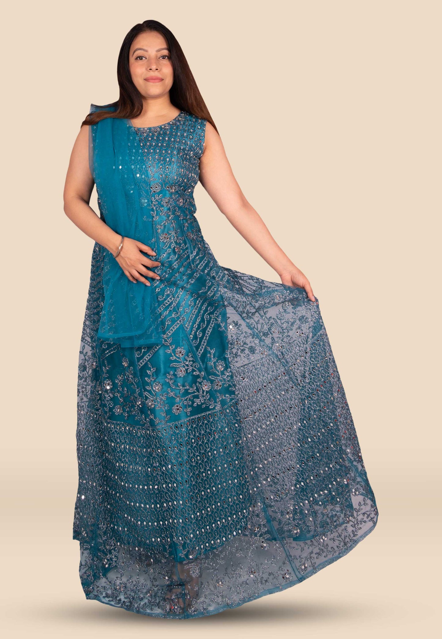 Regal Midnight Blue Net Gown