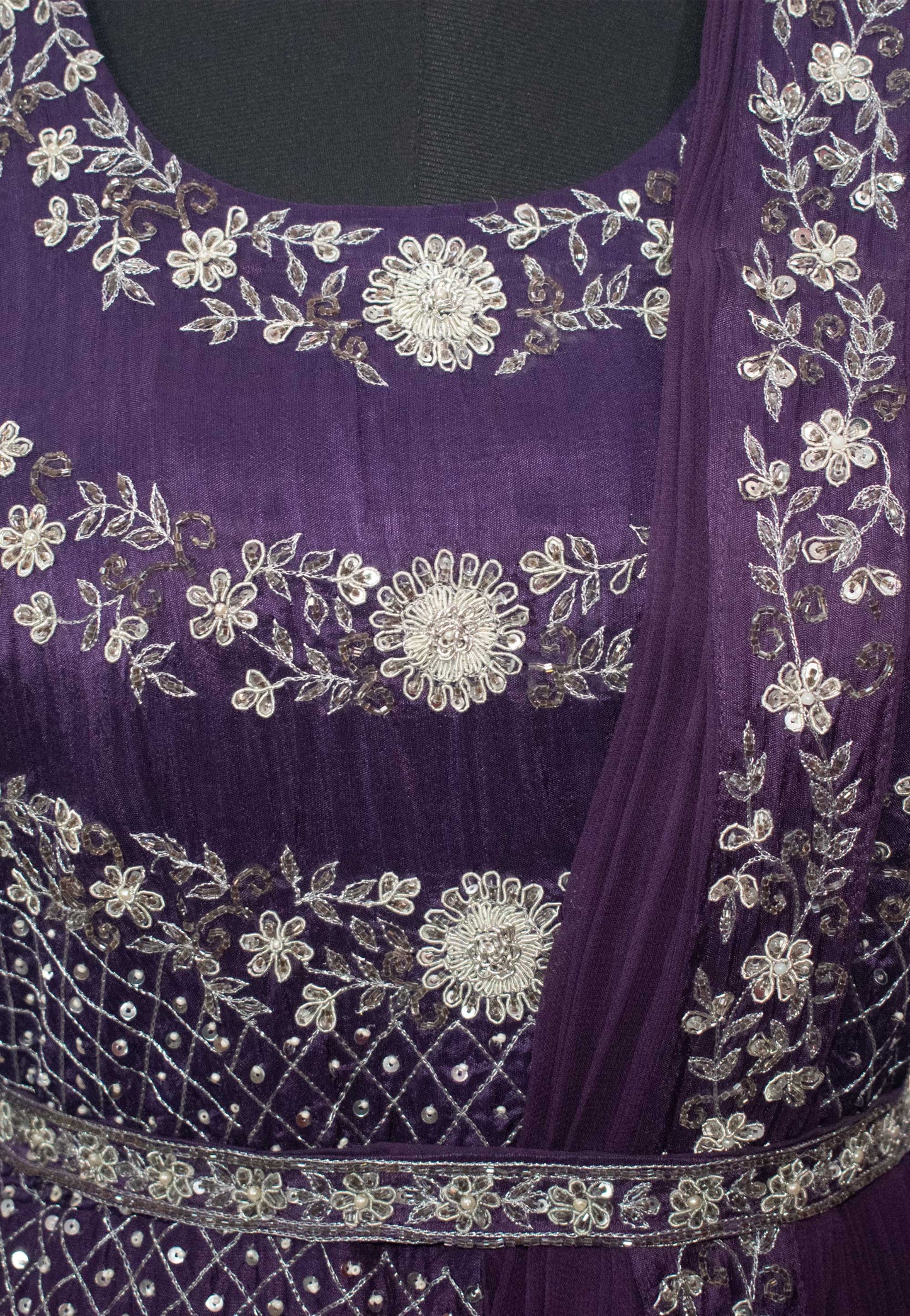 Hand Embroidered Georgette Gown in Purple