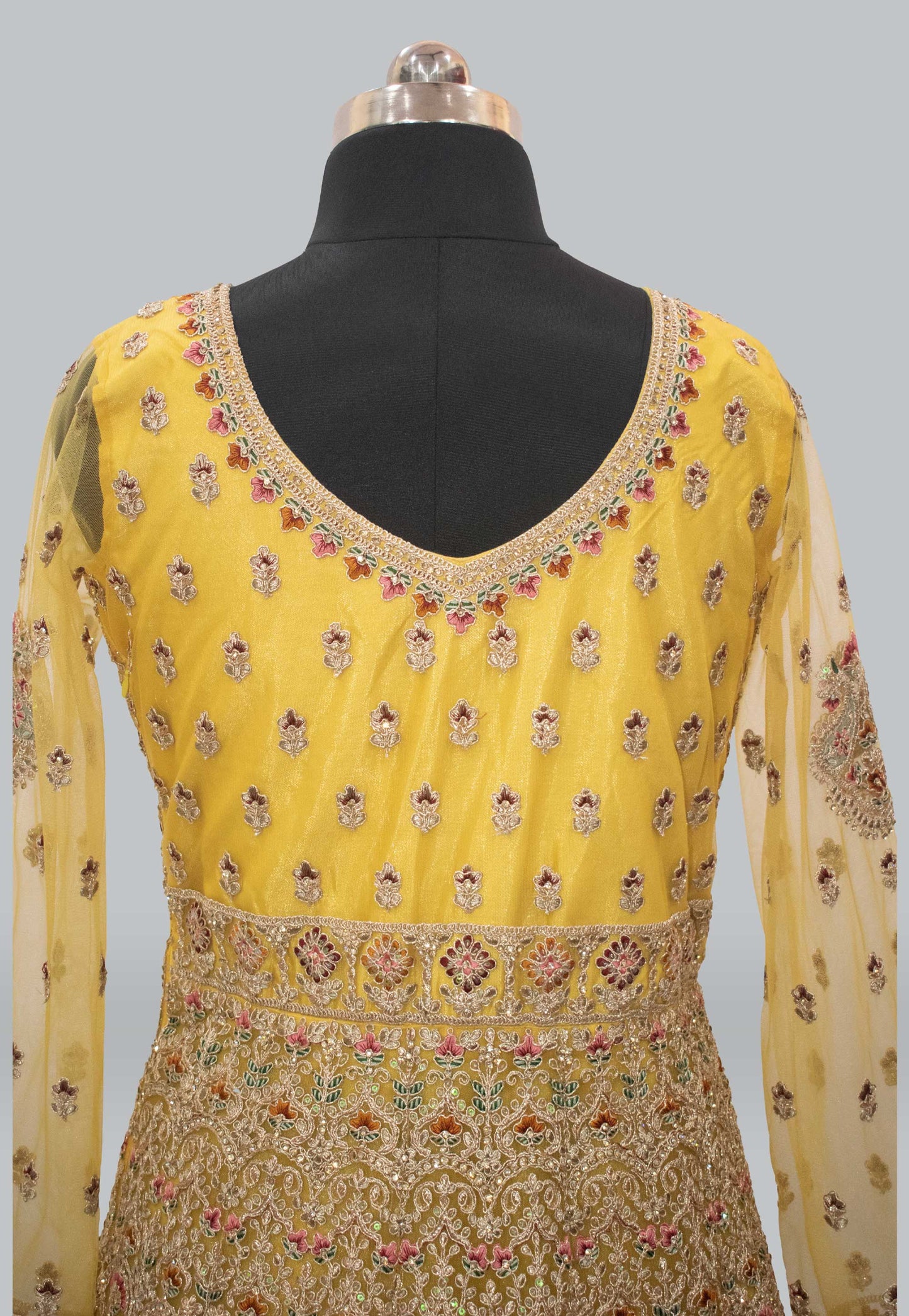 Embroidered Anarkali Net Gown with Dupatta in Yellow