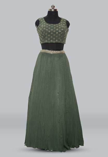 Green Color Co-Ord Set in Crepe Chiffon