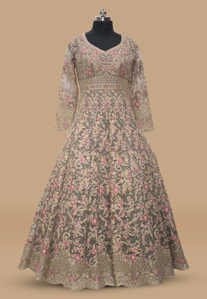 Embroidered Net Anarkali Gown with Dupatta