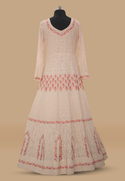 Embroidered Blushing Pink Georgette Gown with Dupatta