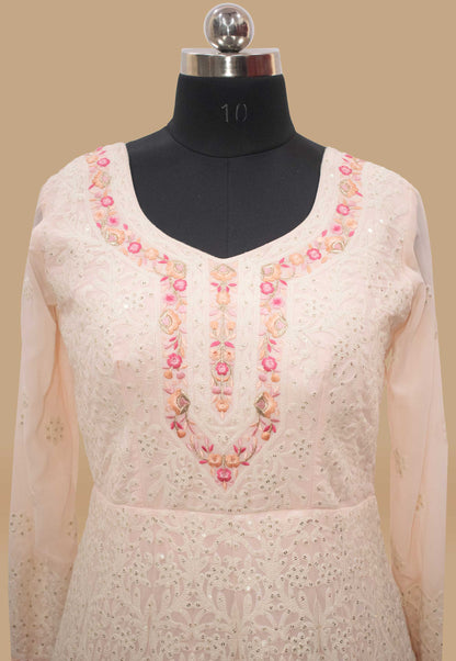 Embroidered Anarkali Georgette Gown with Dupatta in Pink